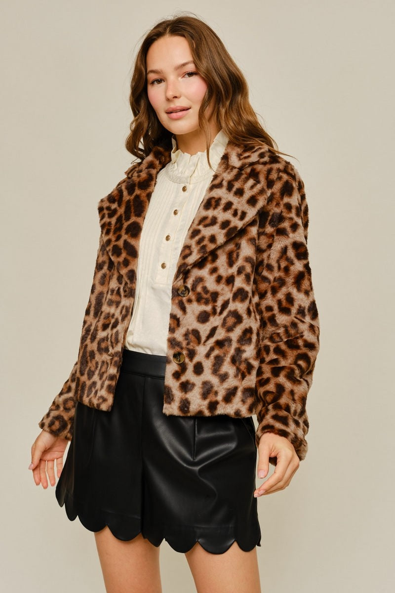 Faux Fur Leopard Print Jacket
