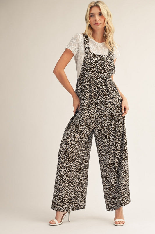 Wide Leg Leopard Print Overalls
