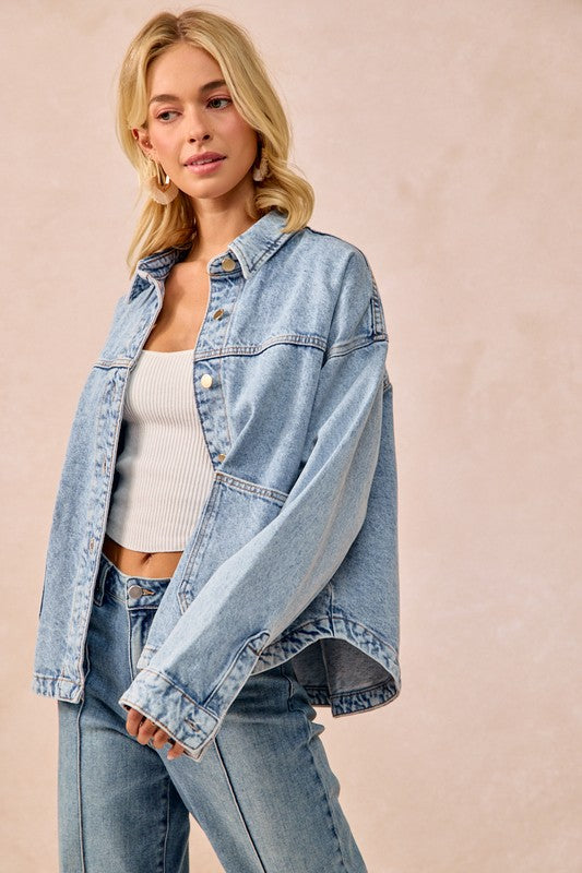 Washed Denim Jacket w/ Back Pleat