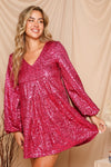 Long Sleeve Sequin Mini Dress (Pink)