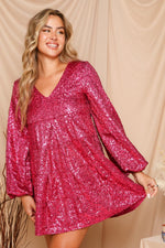 Long Sleeve Sequin Mini Dress (Pink)