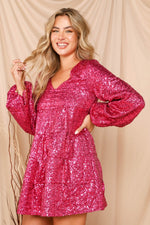 Long Sleeve Sequin Mini Dress (Pink)