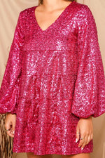 Long Sleeve Sequin Mini Dress (Pink)