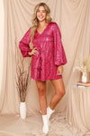 Long Sleeve Sequin Mini Dress (Pink)