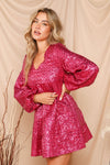 Long Sleeve Sequin Mini Dress (Pink)