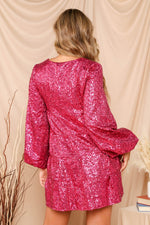 Long Sleeve Sequin Mini Dress (Pink)