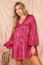 Long Sleeve Sequin Mini Dress (Pink)