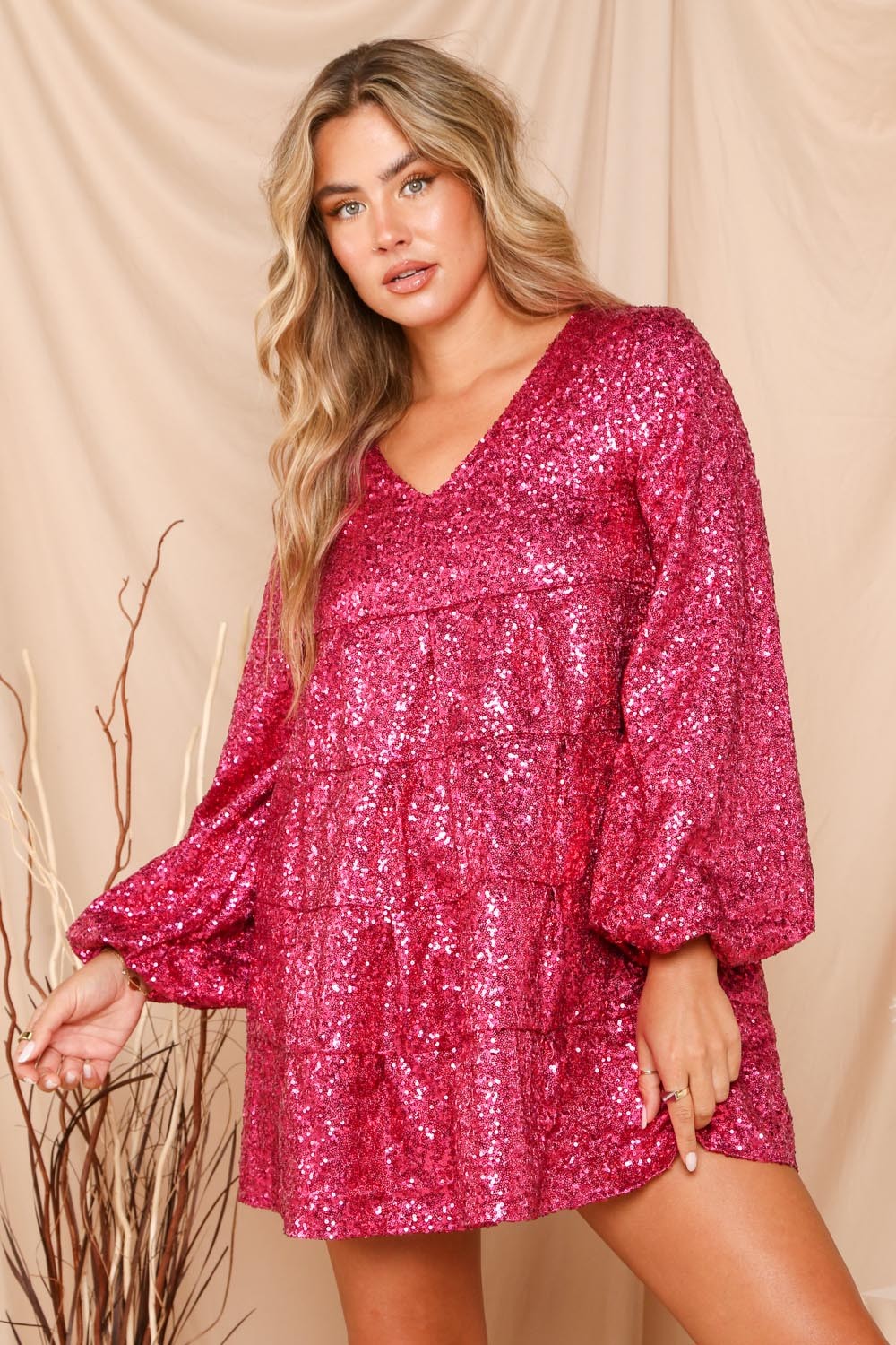 Pink sparkly long sleeve dress sale