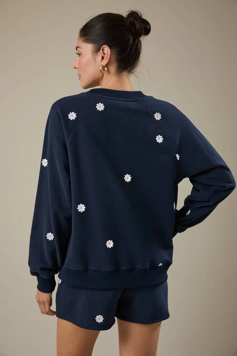 Long Sleeve Daisy Embroidered Sweatshirt