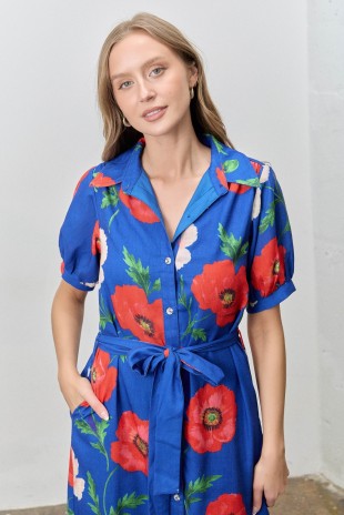 Bold Floral Print Puff Sleeve Midi Dress (S - 3XL)