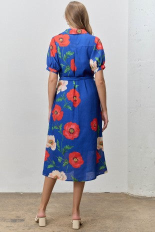 Bold Floral Print Puff Sleeve Midi Dress (S - 3XL)