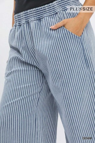 Elastic Waist Striped Denim Pants (XL - 2XL)