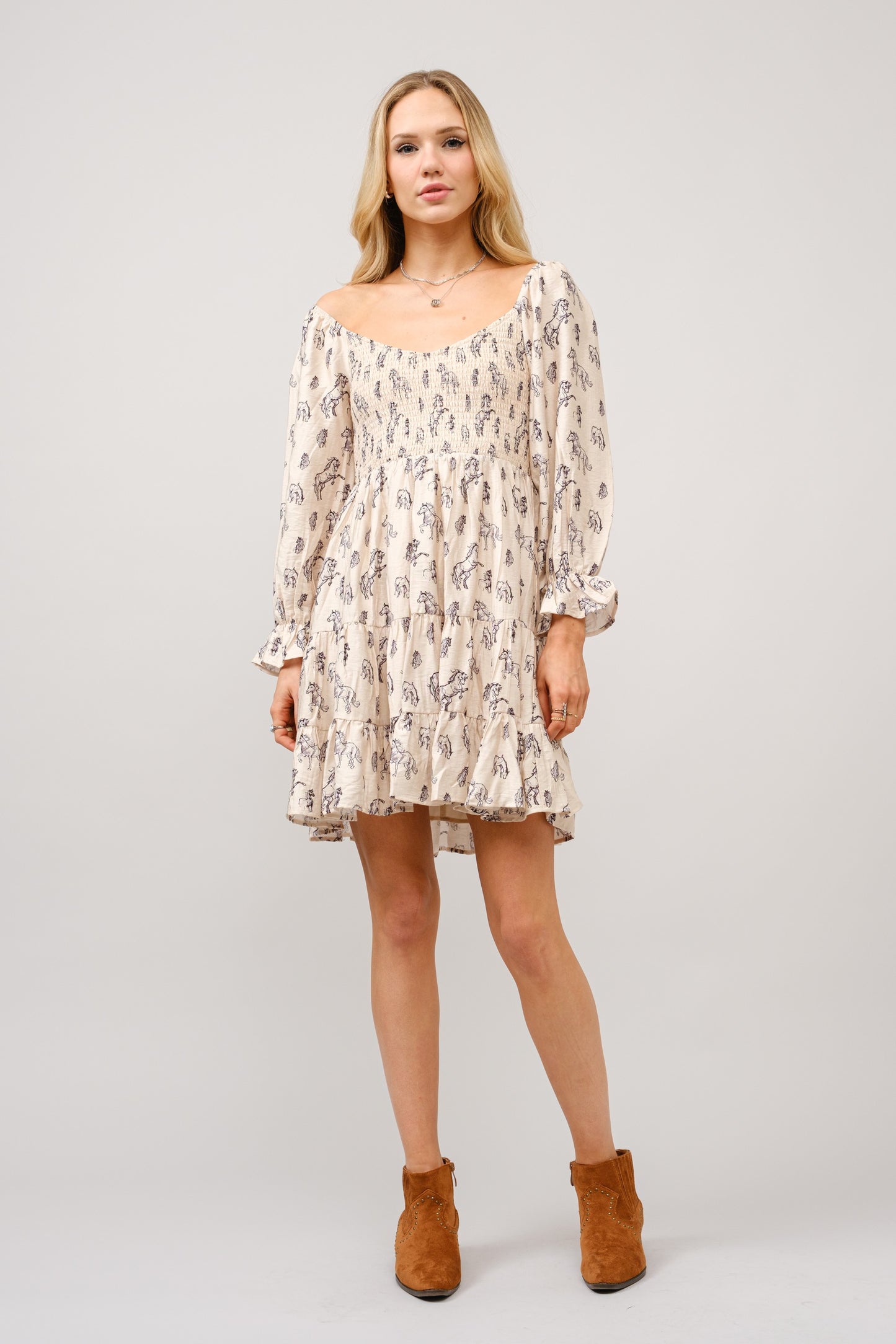 Horse Print Puff Sleeve Dress