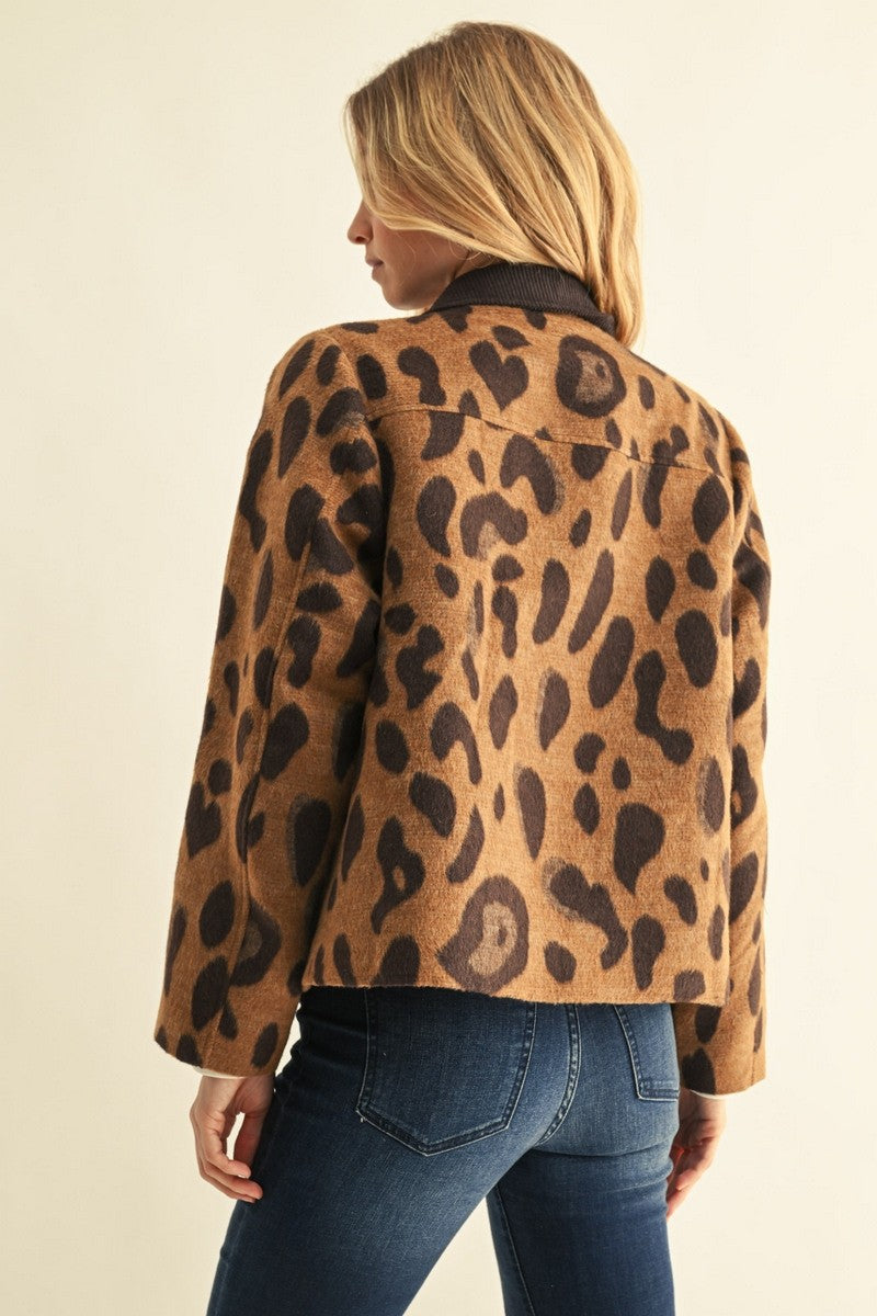 Corduroy Contrast Animal Print Barn Jacket
