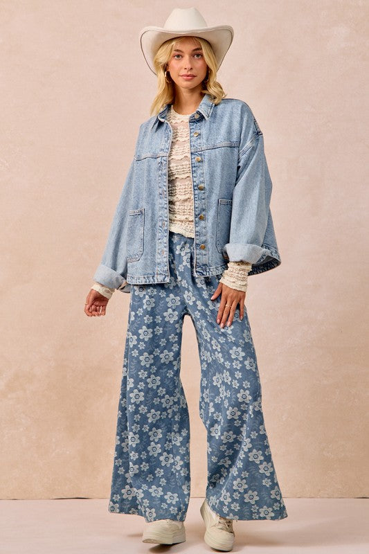 Washed Denim Jacket w/ Back Pleat