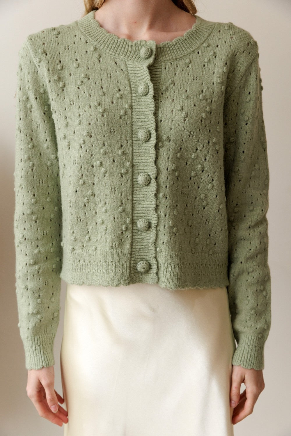 Pointelle Bobble Knit Cardigan