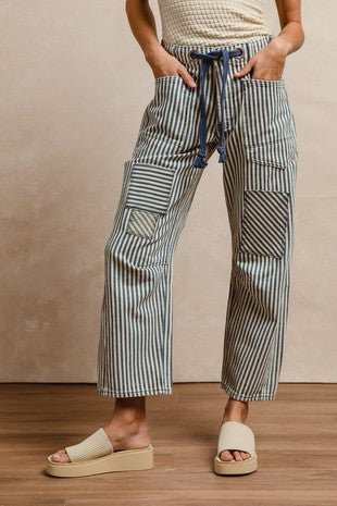 Striped Twill Barrel Leg Pants