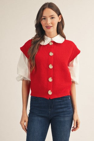 Shell Button Sweater Vest (Red Vest Only)
