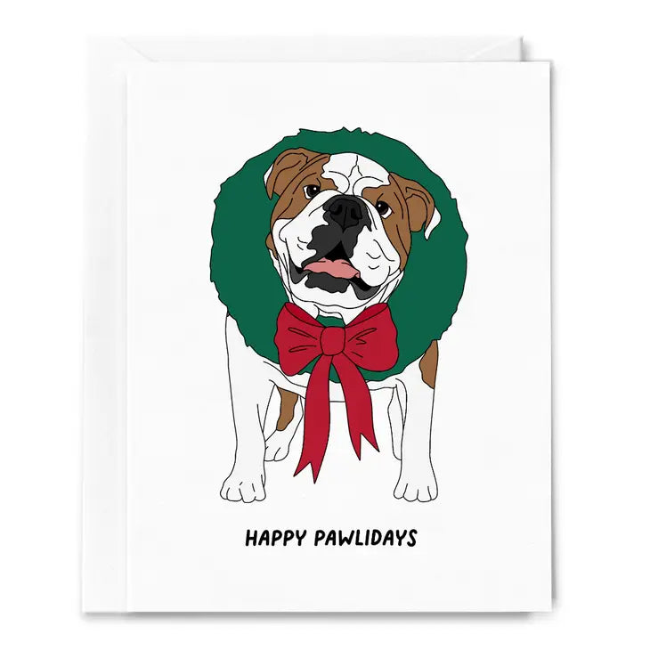 "Happy Pawlidays" English Bulldog Holiday Card