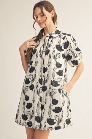 Black & White Floral Print Dress