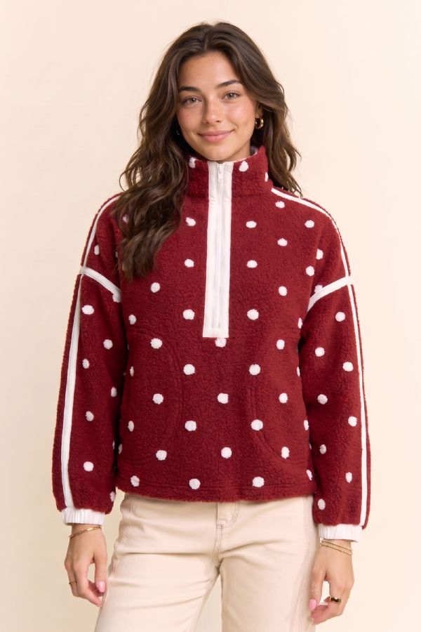 Polka Dot Half Zip Fleece Pullover