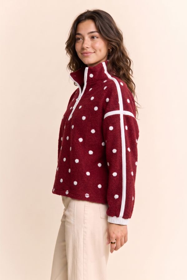 Polka Dot Half Zip Fleece Pullover