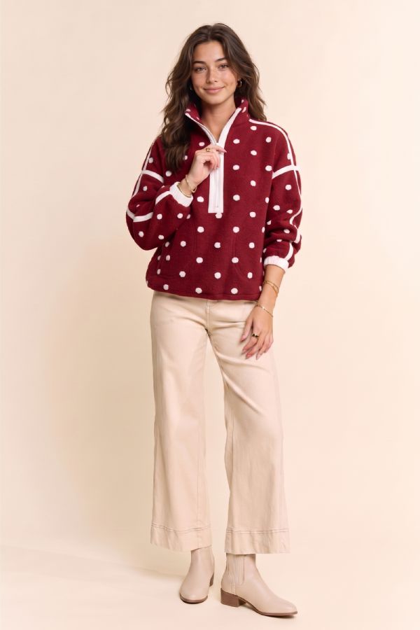 Polka Dot Half Zip Fleece Pullover