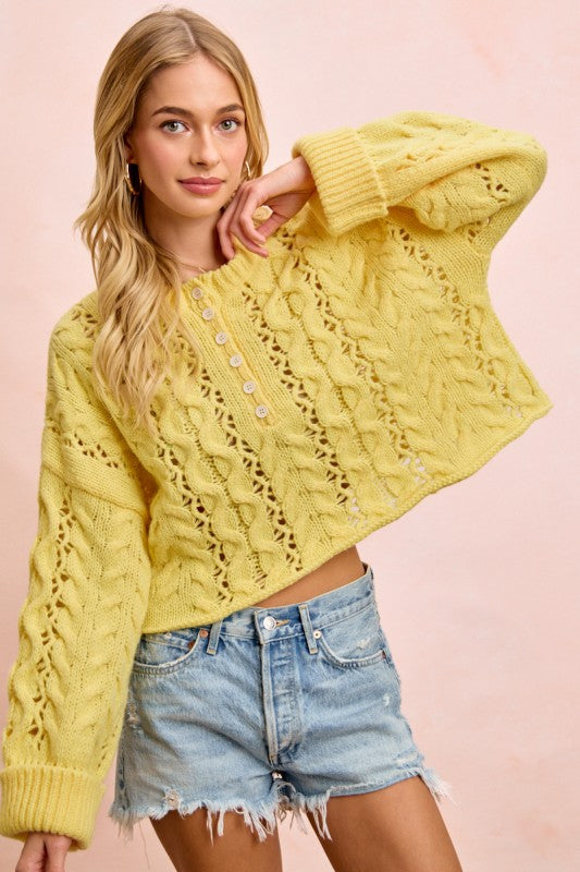 Sunshine Yellow Cable Knit Sweater