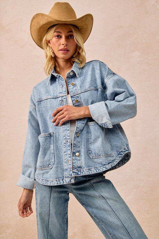 Washed Denim Jacket w/ Back Pleat