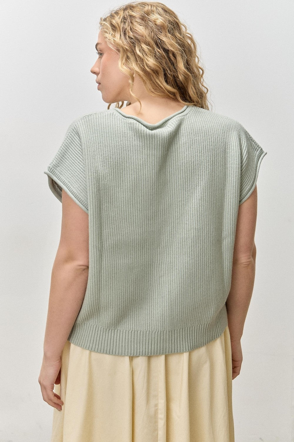 Button Front Cap Sleeve Knit Sweater (1X - 3X)