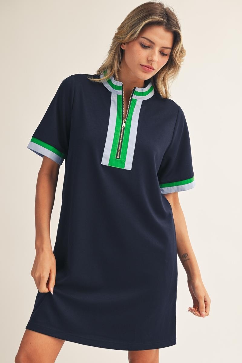 1/4 Zip Short Sleeve Casual Dress (S - 2XL)