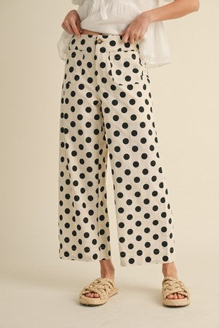 Wide Leg Polka Dot Cropped Pants