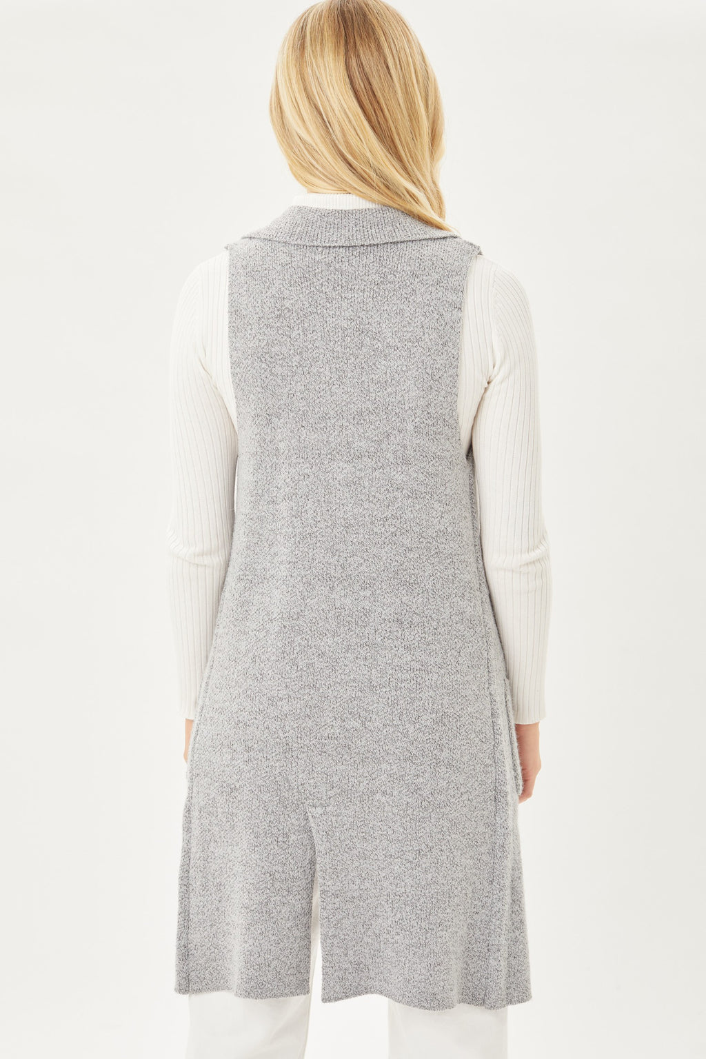 Sleeveless Long Open Cardigan (Grey)