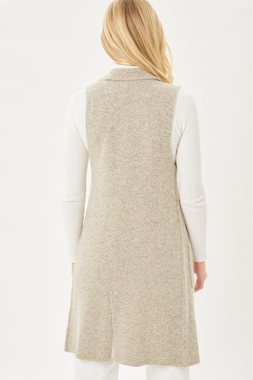 Sleeveless Long Open Cardigan (Oatmeal)