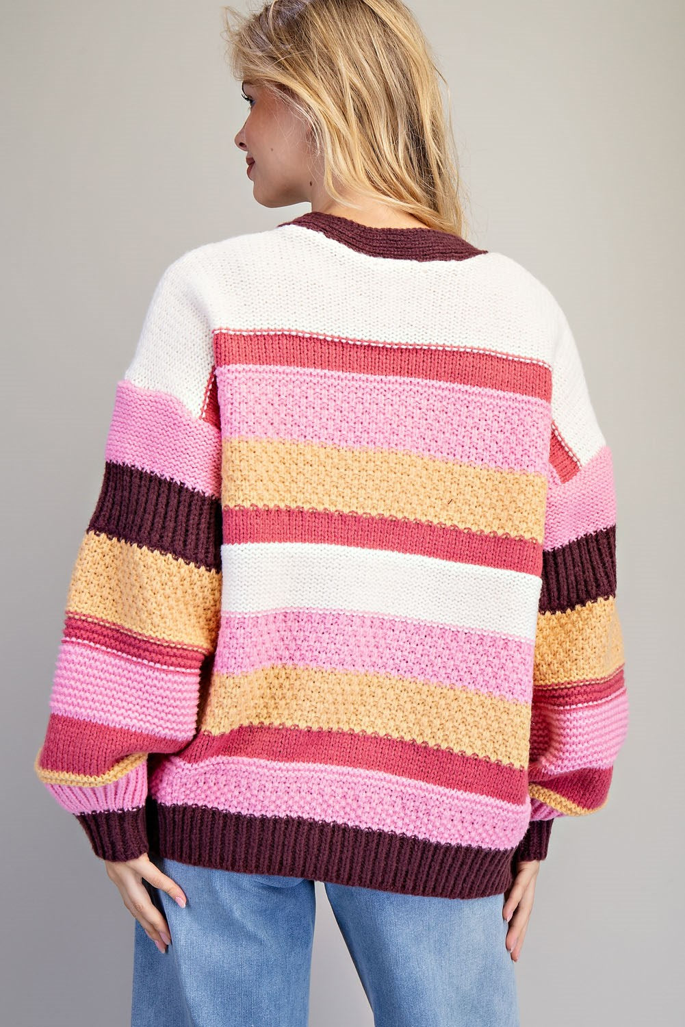 Multicolor Striped Long Sleeve Open Cardigan
