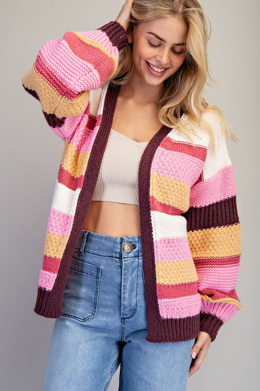 Multicolor Striped Long Sleeve Open Cardigan