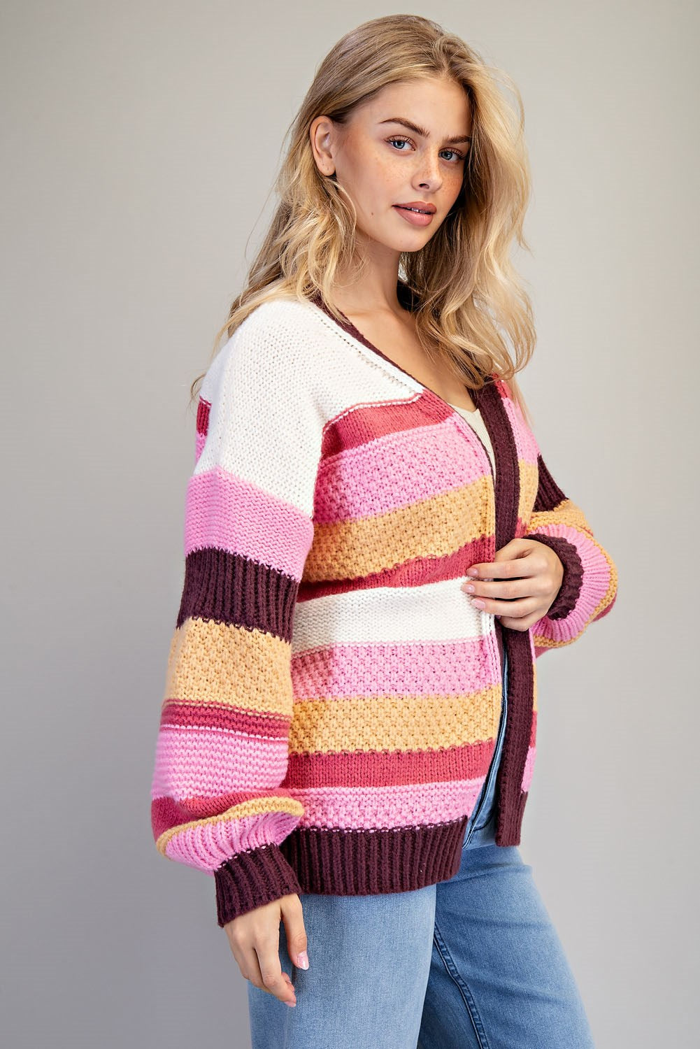 Multicolor Striped Long Sleeve Open Cardigan