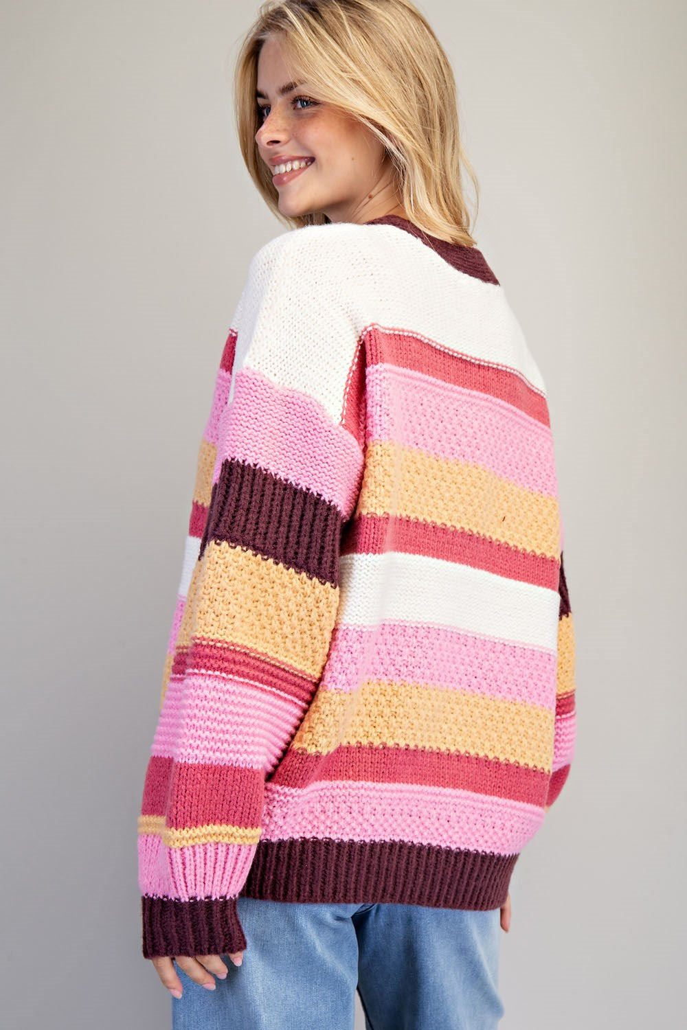 Multicolor Striped Long Sleeve Open Cardigan