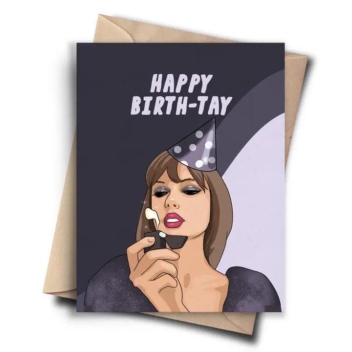 "Happy Birth-Tay" Black Party Hat Birthday Card