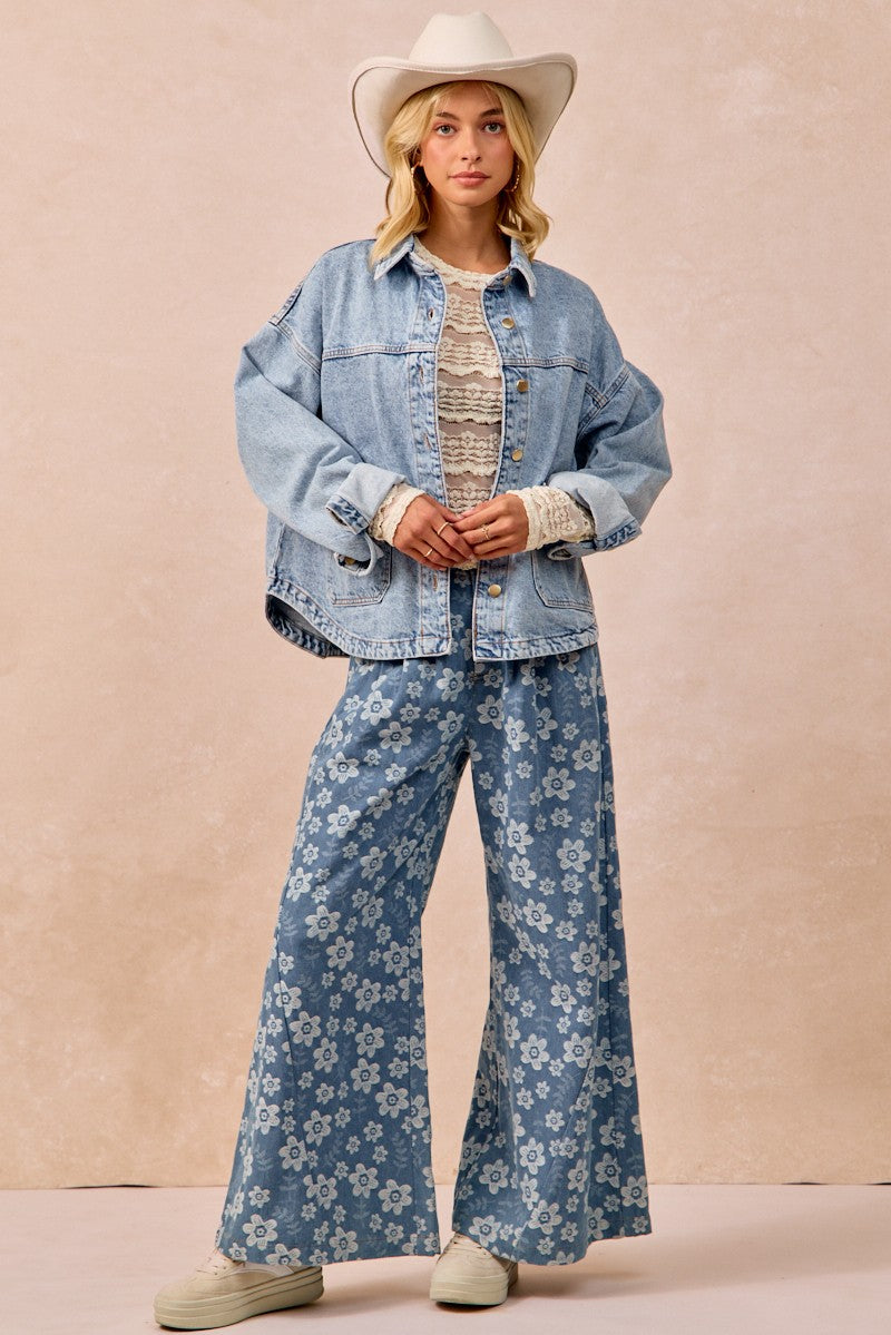 Washed Denim Jacket w/ Back Pleat