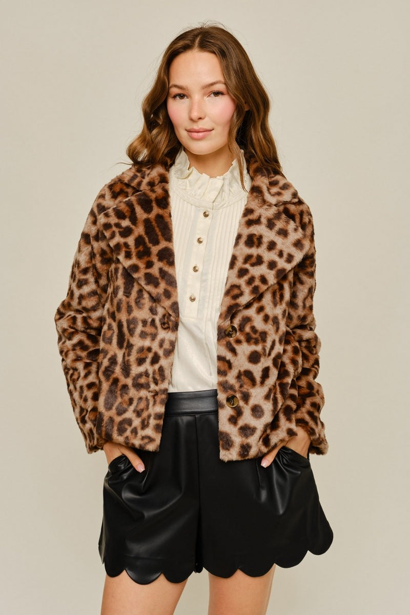 Faux Fur Leopard Print Jacket