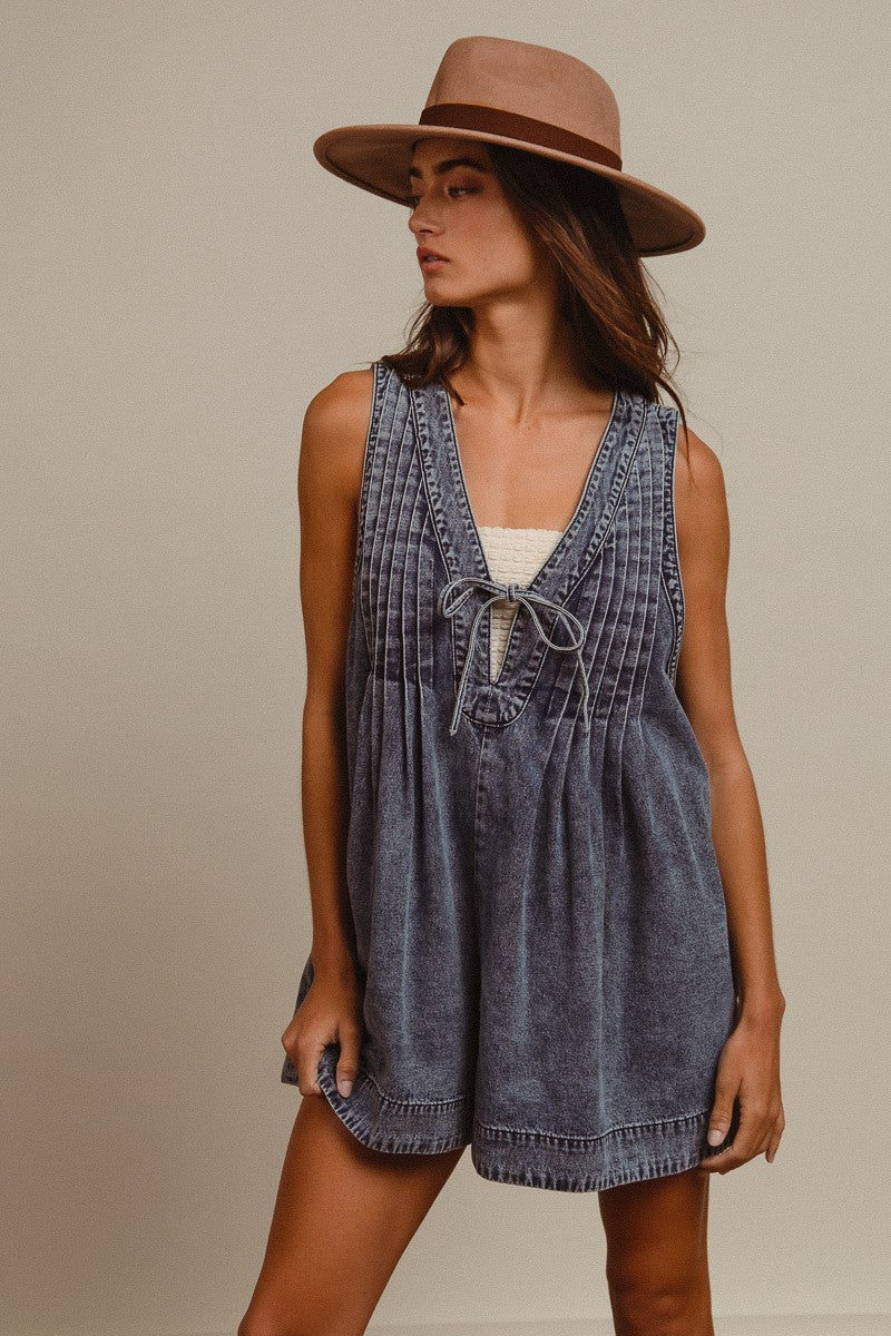 Mineral Washed Denim Romper