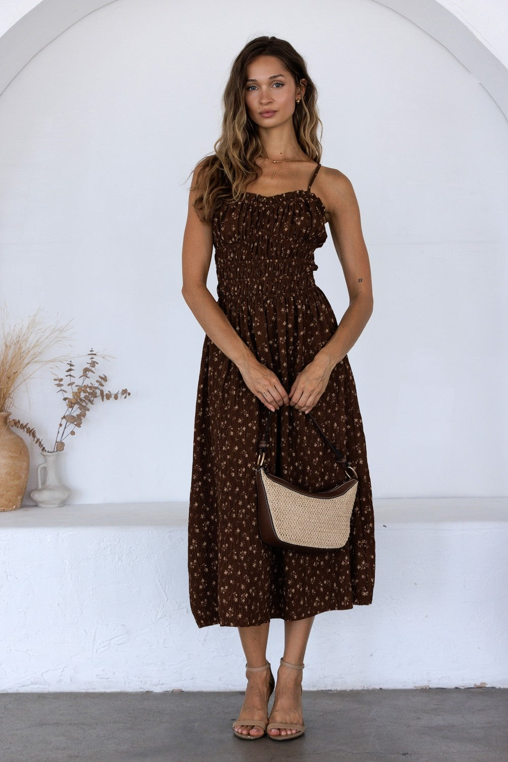 Ditzy Floral Smocked Top Midi Dress