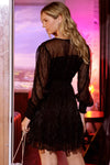 Glitter Sheer Overlay Shirred Mini Dress
