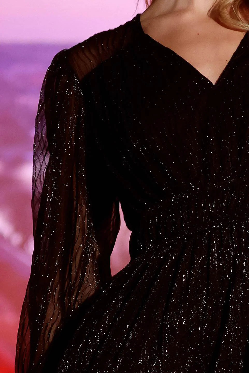 Glitter Sheer Overlay Shirred Mini Dress