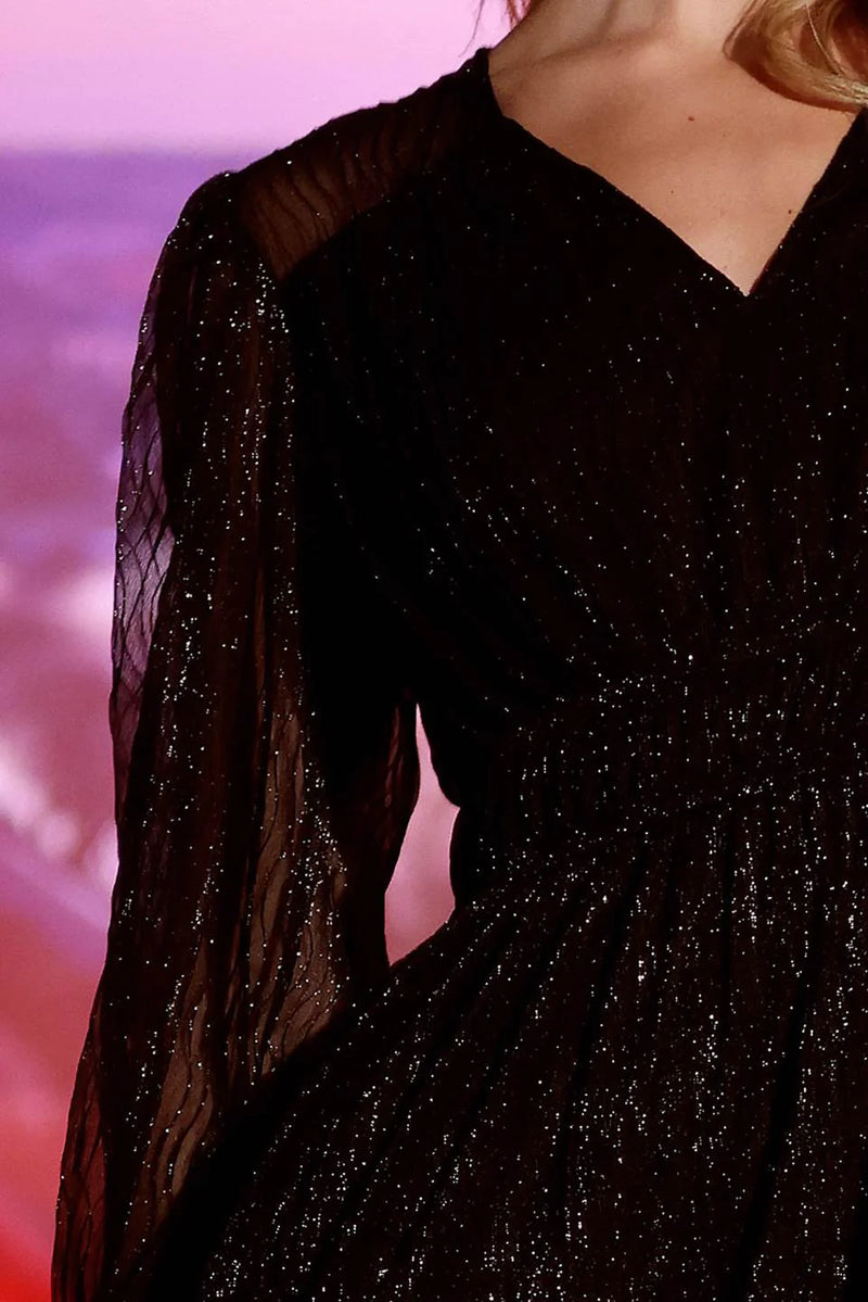 Glitter Sheer Overlay Shirred Mini Dress