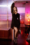 Glitter Sheer Overlay Shirred Mini Dress