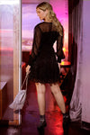 Glitter Sheer Overlay Shirred Mini Dress