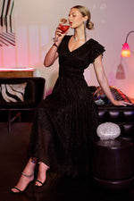Glitter Ruffle Sleeve Tiered Midi Dress