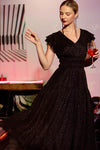 Glitter Ruffle Sleeve Tiered Midi Dress